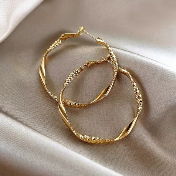 Gold Twisted Hoop Earrings - Picture 5 of 6